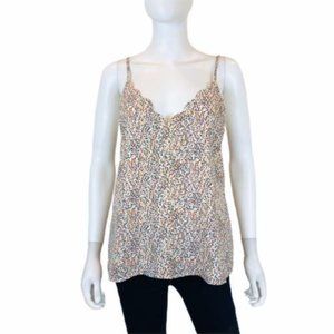 Socialite Tank Womens Small Yellow Scallop V-Neck Spaghetti Strap Printed Top